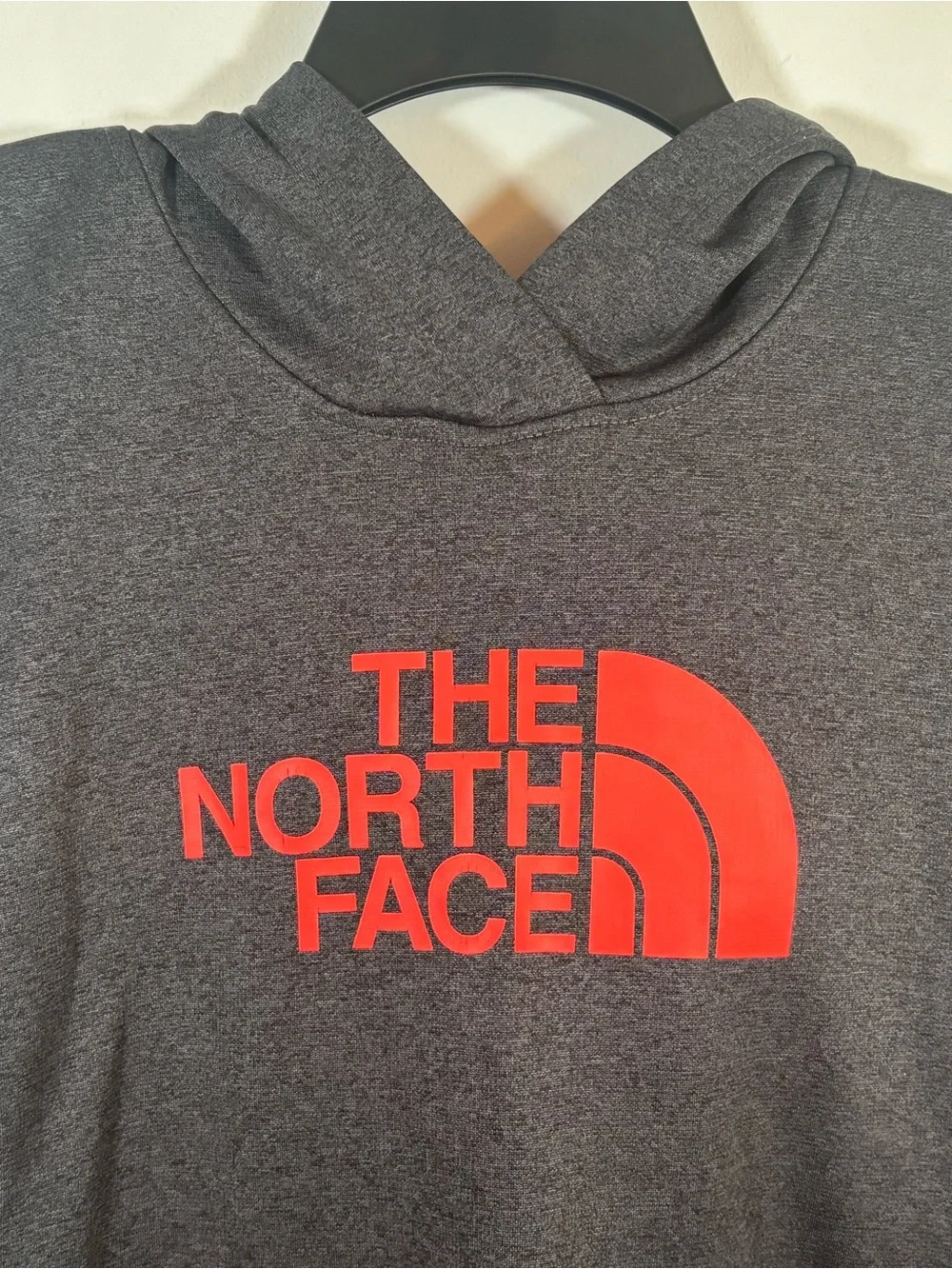 The North Face Gray Red Logo Pullover Hoodie Fleece Lined Adult Size Unknown